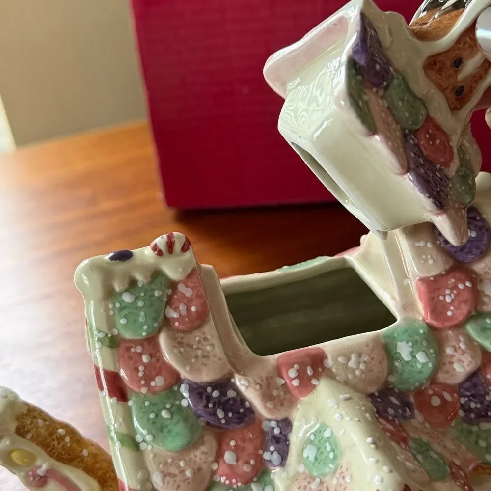 NIB Fitz and Floyd Candy Lane Ceramic Teapot with Multicolor Accents Christmas